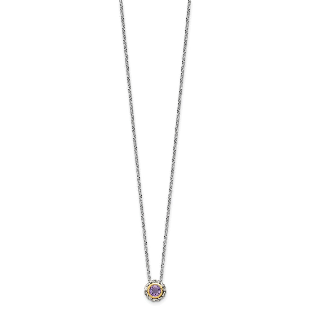 14K/Silver Two Tone Shey Couture Sterling Silver Antiqued With 14K Accent 18 Inch Round Bezel Pink Quartz Necklace