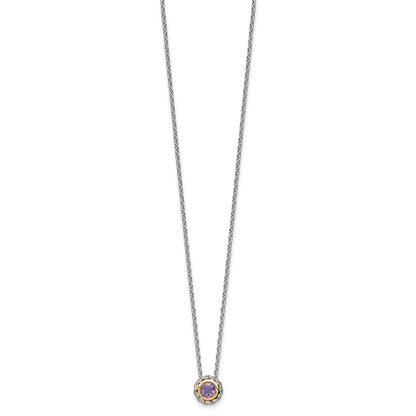 14K/Silver Two Tone Shey Couture Sterling Silver Antiqued With 14K Accent 18 Inch Round Bezel Pink Quartz Necklace