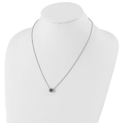 14K/Silver Two Tone Shey Couture Sterling Silver Antiqued With 14K Accent 18 Inch Round Bezel Pink Quartz Necklace