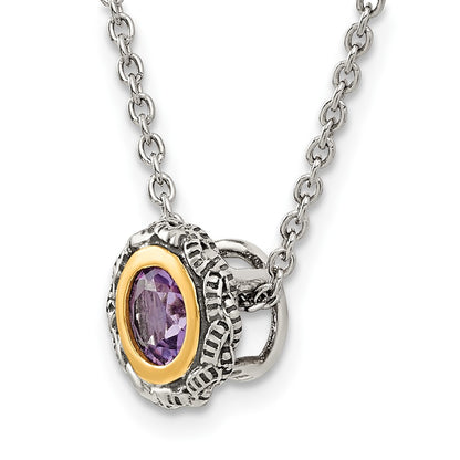 14K/Silver Two Tone Shey Couture Sterling Silver Antiqued With 14K Accent 18 Inch Round Bezel Pink Quartz Necklace