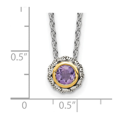 14K/Silver Two Tone Shey Couture Sterling Silver Antiqued With 14K Accent 18 Inch Round Bezel Pink Quartz Necklace