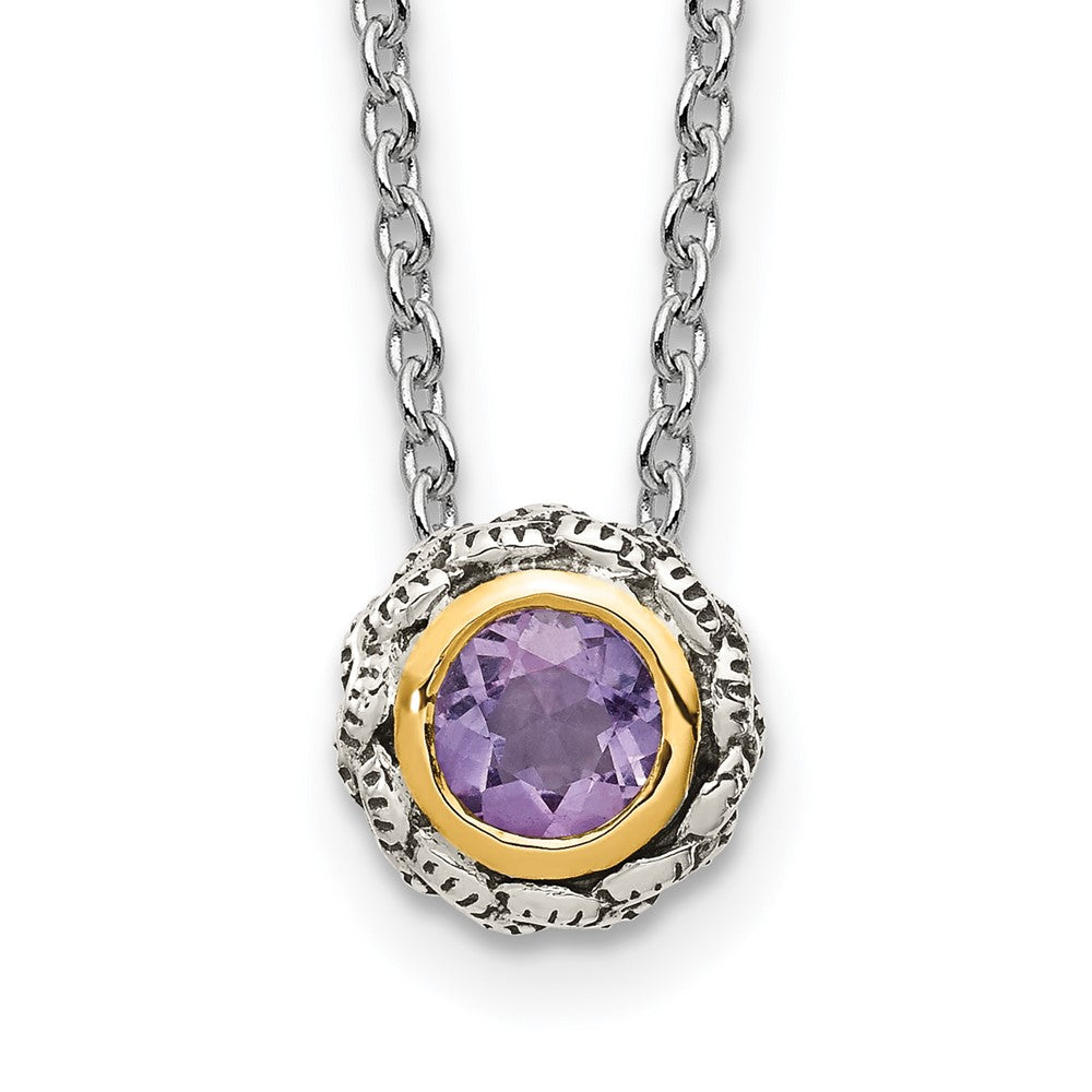 14K/Silver Two Tone Shey Couture Sterling Silver Antiqued With 14K Accent 18 Inch Round Bezel Pink Quartz Necklace