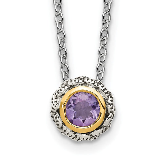 14K/Silver Two Tone Shey Couture Sterling Silver Antiqued With 14K Accent 18 Inch Round Bezel Pink Quartz Necklace