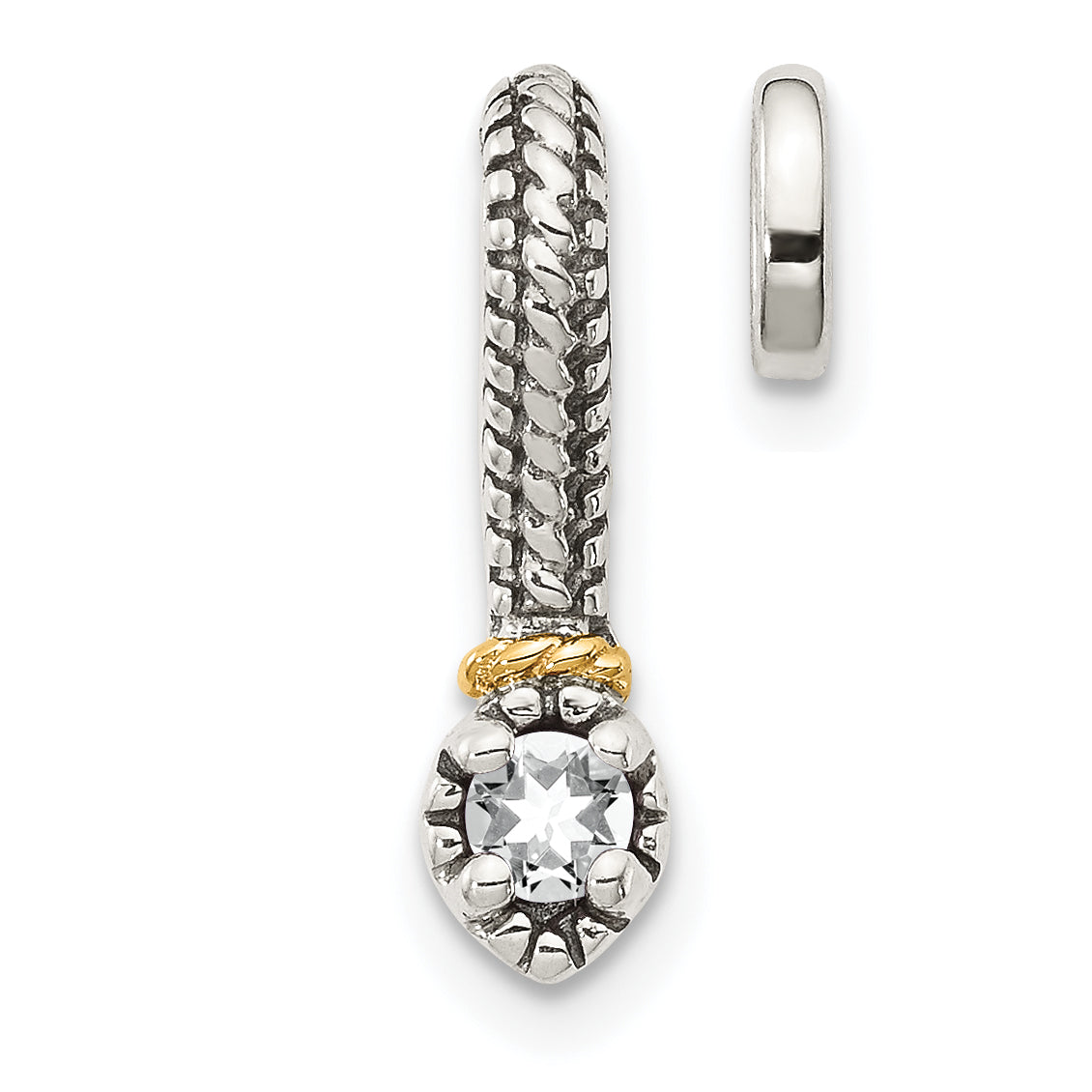 14K/Silver Two Tone Shey Couture Sterling Silver Antiqued With 14K Accent Polished White Topaz Chain Slide Pendant