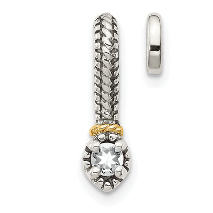 14K/Silver Two Tone Shey Couture Sterling Silver Antiqued With 14K Accent Polished White Topaz Chain Slide Pendant
