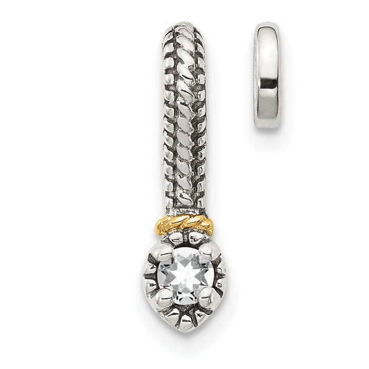 14K/Silver Two Tone Shey Couture Sterling Silver Antiqued With 14K Accent Polished White Topaz Chain Slide Pendant