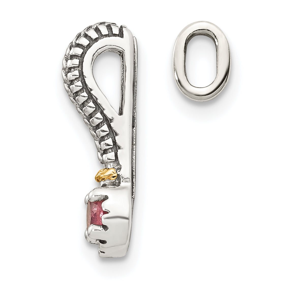 14K/Silver Two Tone Shey Couture Sterling Silver Antiqued With 14K Accent Polished Pink Tourmaline Chain Slide Pendant