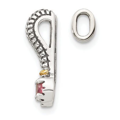 14K/Silver Two Tone Shey Couture Sterling Silver Antiqued With 14K Accent Polished Pink Tourmaline Chain Slide Pendant