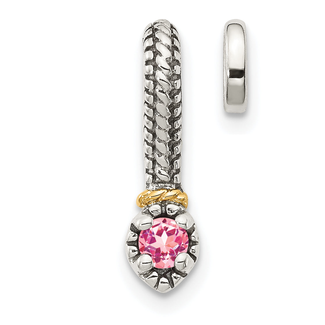 14K/Silver Two Tone Shey Couture Sterling Silver Antiqued With 14K Accent Polished Pink Tourmaline Chain Slide Pendant