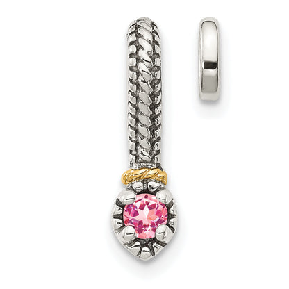 14K/Silver Two Tone Shey Couture Sterling Silver Antiqued With 14K Accent Polished Pink Tourmaline Chain Slide Pendant