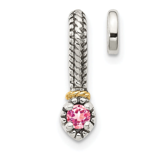 14K/Silver Two Tone Shey Couture Sterling Silver Antiqued With 14K Accent Polished Pink Tourmaline Chain Slide Pendant