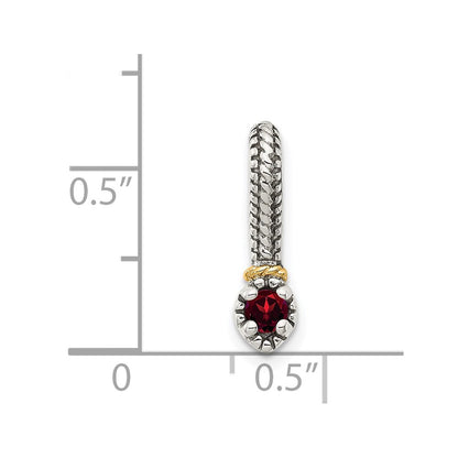 14K/Silver Two Tone Shey Couture Sterling Silver Antiqued With 14K Accent Polished Garnet Chain Slide Pendant
