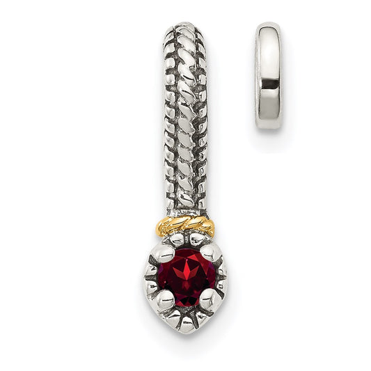 14K/Silver Two Tone Shey Couture Sterling Silver Antiqued With 14K Accent Polished Garnet Chain Slide Pendant