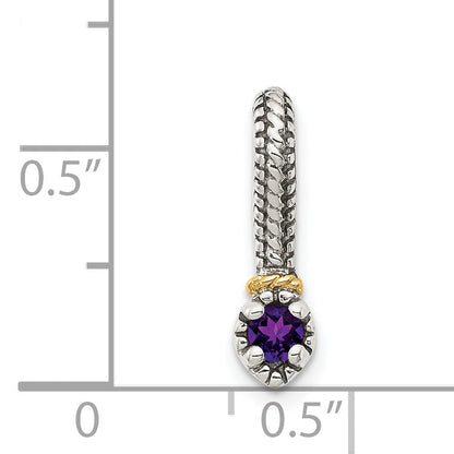 14K/Silver Two Tone Shey Couture Sterling Silver Antiqued With 14K Accent Polished Amethyst Chain Slide Pendant