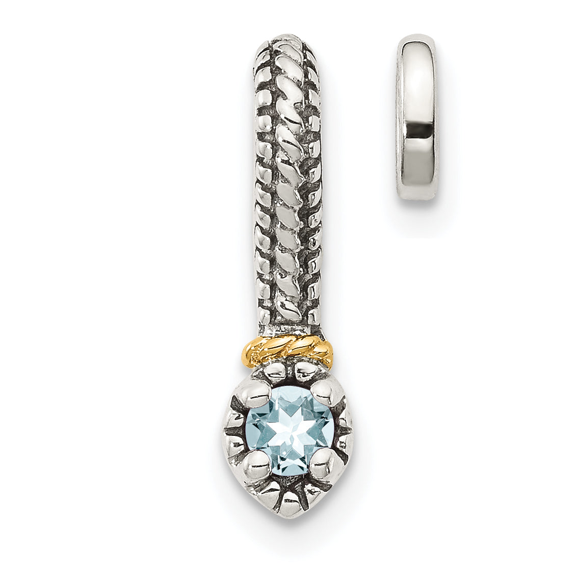 14K/Silver Two Tone Shey Couture Sterling Silver Antiqued With 14K Accent Polished Aquamarine Chain Slide Pendant