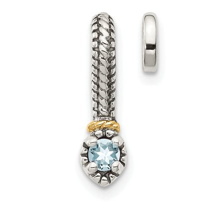 14K/Silver Two Tone Shey Couture Sterling Silver Antiqued With 14K Accent Polished Aquamarine Chain Slide Pendant