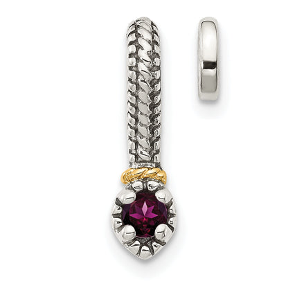14K/Silver Two Tone Shey Couture Sterling Silver Antiqued With 14K Accent Polished Rhodolite Garnet Chain Slide Pendant
