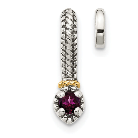14K/Silver Two Tone Shey Couture Sterling Silver Antiqued With 14K Accent Polished Rhodolite Garnet Chain Slide Pendant