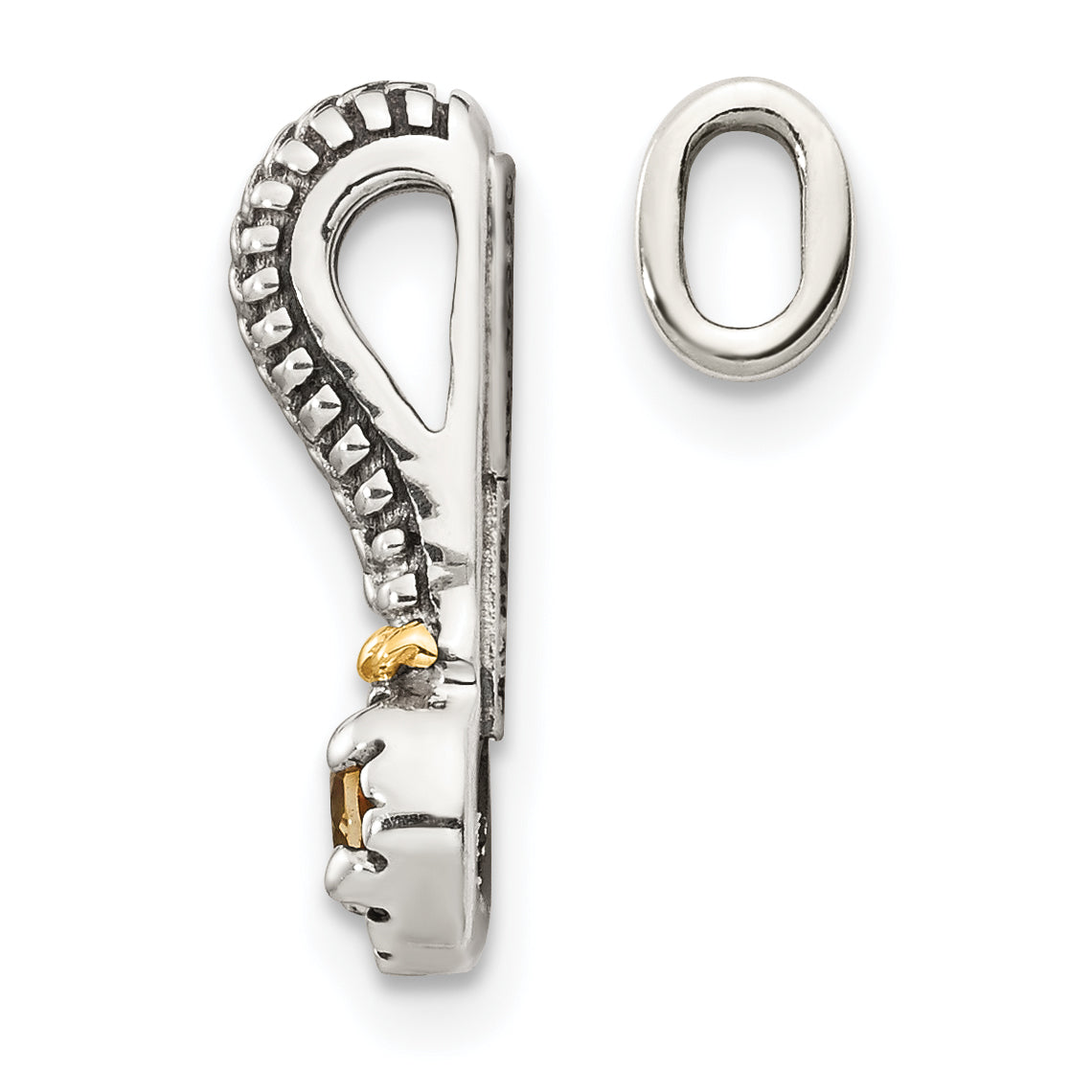 14K/Silver Two Tone Shey Couture Sterling Silver Antiqued With 14K Accent Polished Citrine Chain Slide Pendant