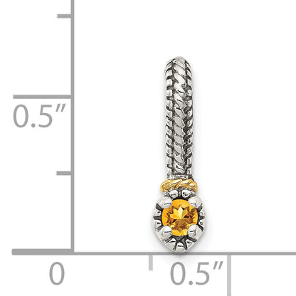 14K/Silver Two Tone Shey Couture Sterling Silver Antiqued With 14K Accent Polished Citrine Chain Slide Pendant