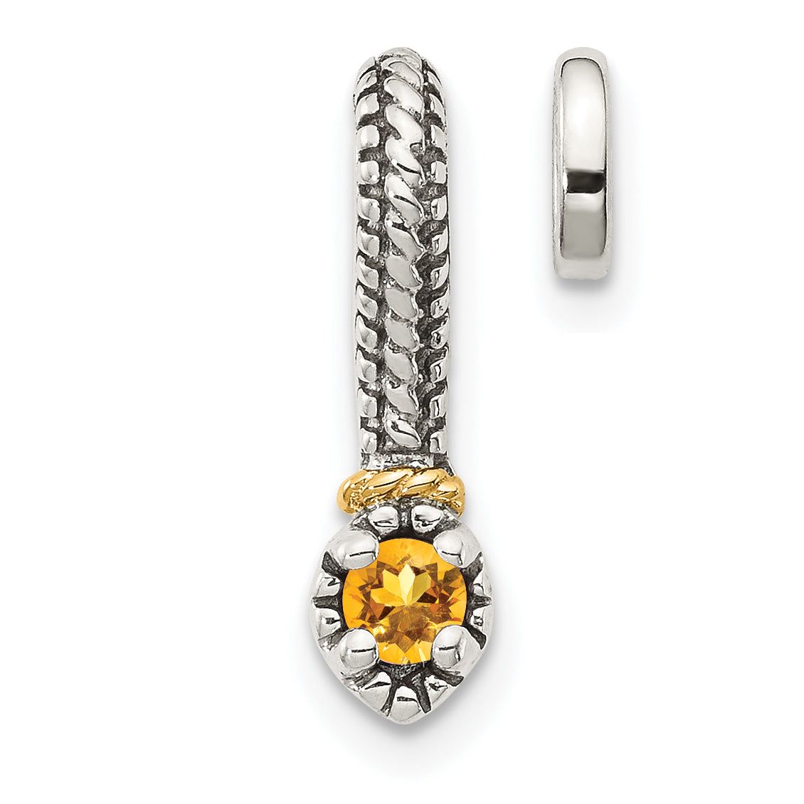14K/Silver Two Tone Shey Couture Sterling Silver Antiqued With 14K Accent Polished Citrine Chain Slide Pendant