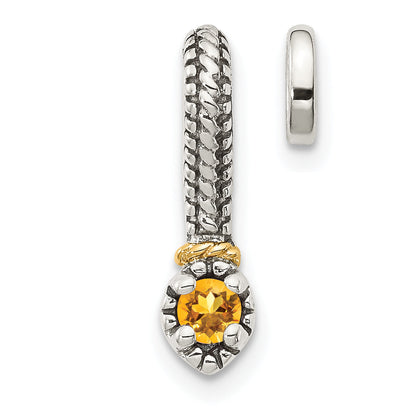 14K/Silver Two Tone Shey Couture Sterling Silver Antiqued With 14K Accent Polished Citrine Chain Slide Pendant