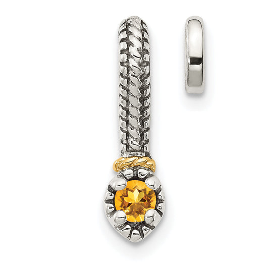 14K/Silver Two Tone Shey Couture Sterling Silver Antiqued With 14K Accent Polished Citrine Chain Slide Pendant