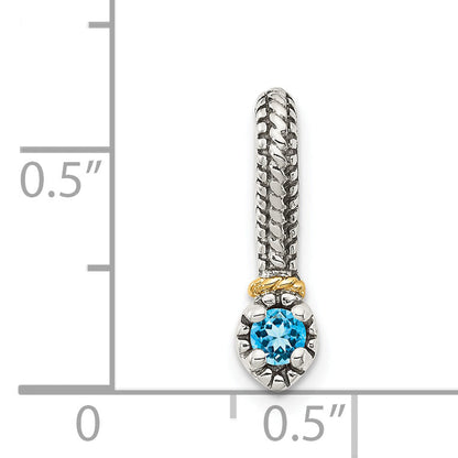 14K/Silver Two Tone Shey Couture Sterling Silver Antiqued With 14K Accent Polished Blue Topaz Chain Slide Pendant