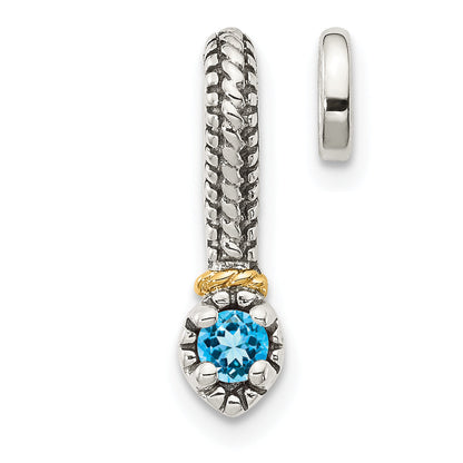 14K/Silver Two Tone Shey Couture Sterling Silver Antiqued With 14K Accent Polished Blue Topaz Chain Slide Pendant