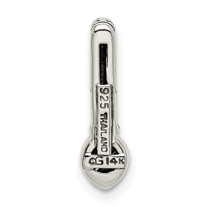14K/Silver Two Tone Shey Couture Sterling Silver Antiqued With 14K Accent Polished Created Emerald Chain Slide Pendant