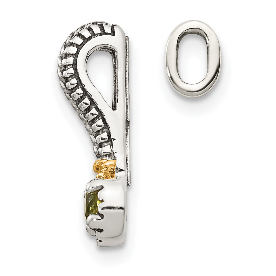 14K/Silver Two Tone Shey Couture Sterling Silver Antiqued With 14K Accent Polished Peridot Chain Slide Pendant