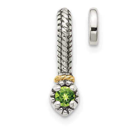 14K/Silver Two Tone Shey Couture Sterling Silver Antiqued With 14K Accent Polished Peridot Chain Slide Pendant