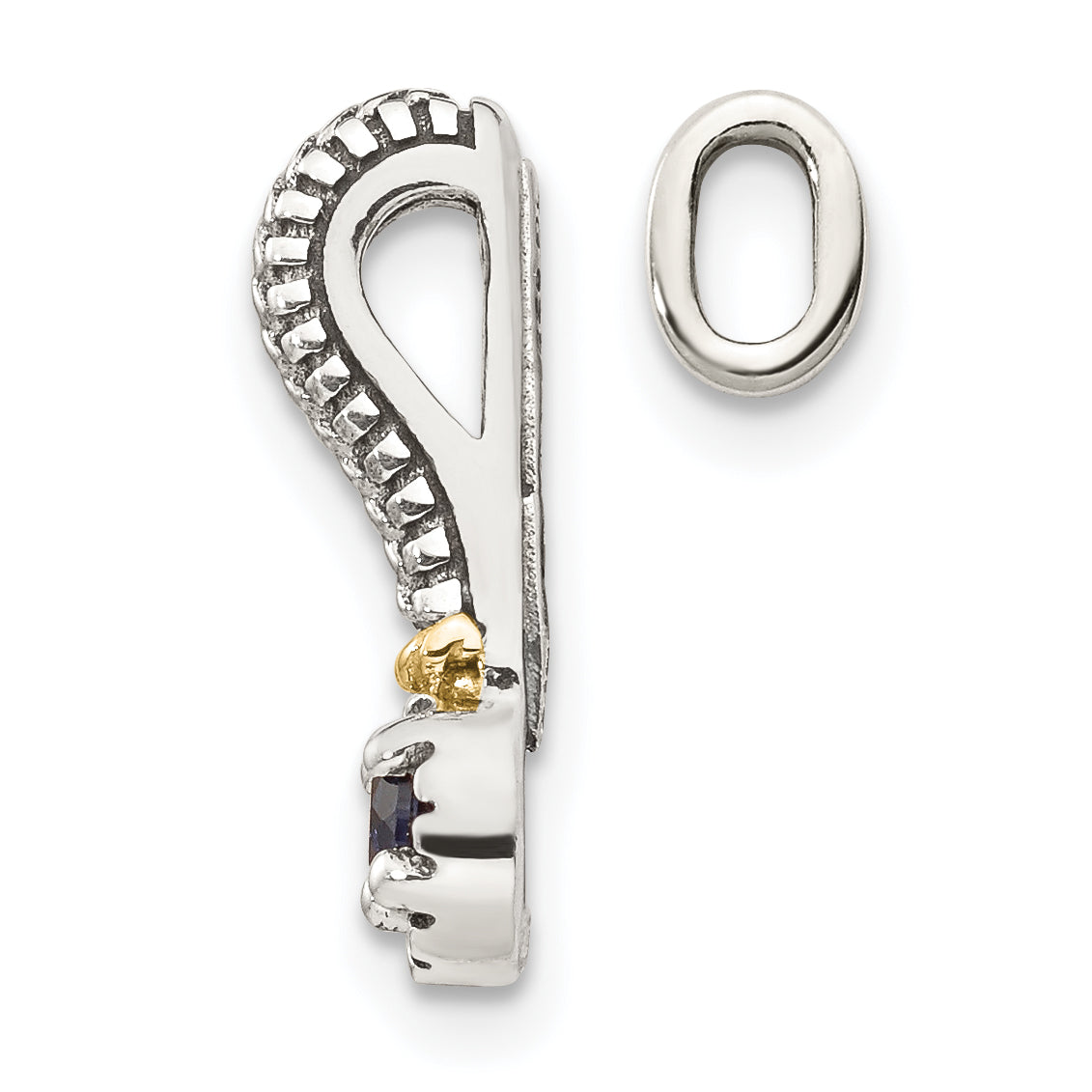 14K/Silver Two Tone Shey Couture Sterling Silver Antiqued With 14K Accent Polished Created Sapphire Chain Slide Pendant