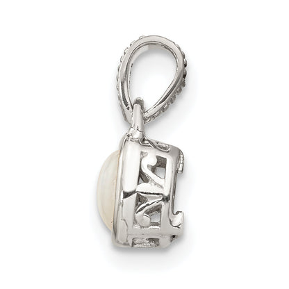 14K/Silver Two Tone Shey Couture Sterling Silver Rhodium Plated With 14K Accent Polished Cushion Cut Milky Opal Pendant