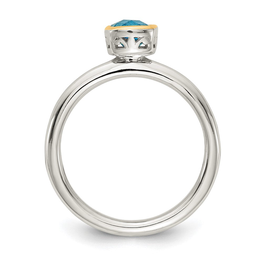 14K/Silver Two Tone Shey Couture Sterling Silver Rhodium Plated With 14K Accent Polished Cushion Cut Light Swiss Blue Topaz Ring