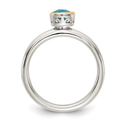 14K/Silver Two Tone Shey Couture Sterling Silver Rhodium Plated With 14K Accent Polished Cushion Cut Light Swiss Blue Topaz Ring