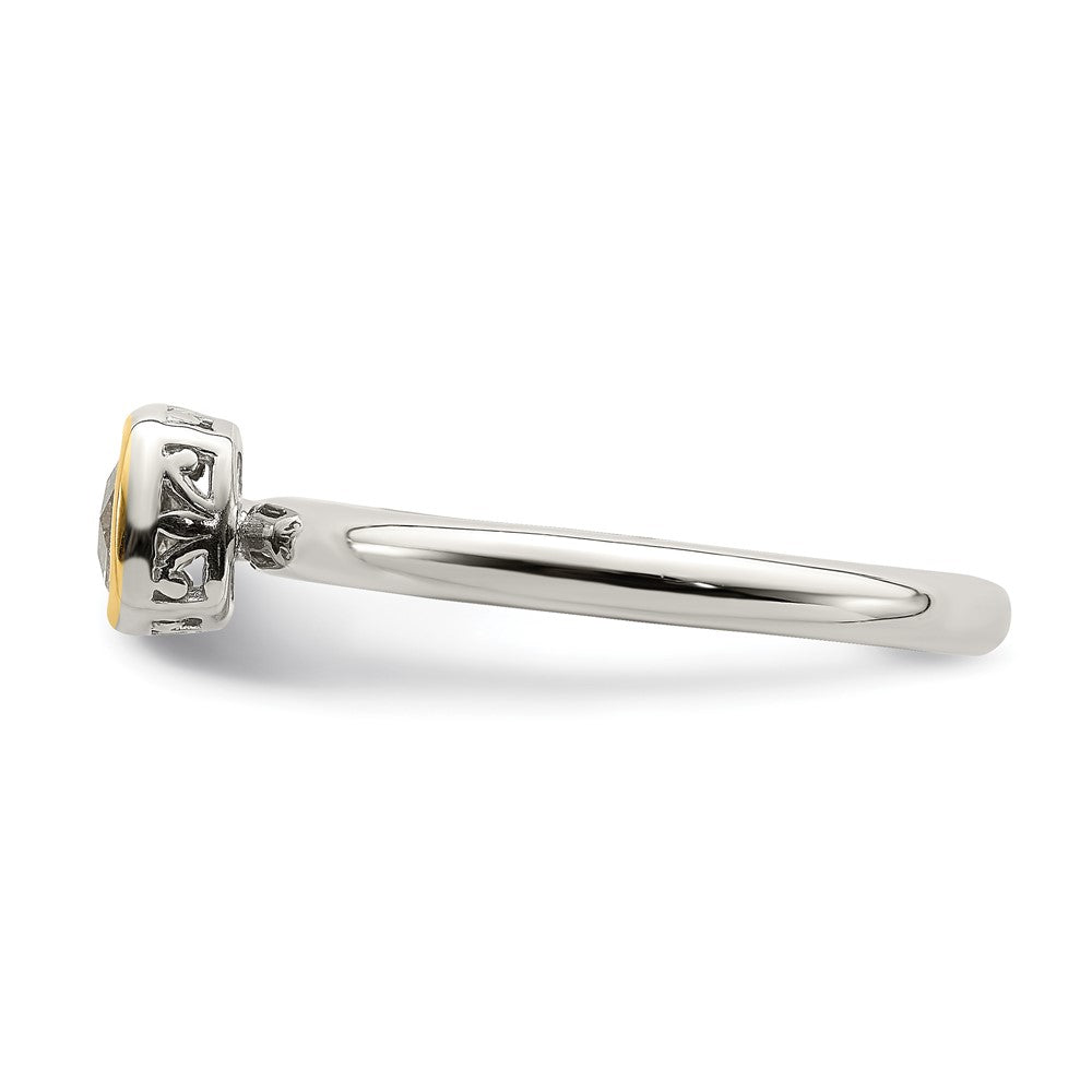 14K/Silver Two Tone Shey Couture Sterling Silver Rhodium Plated With 14K Accent Polished Cushion Cut White Topaz Ring