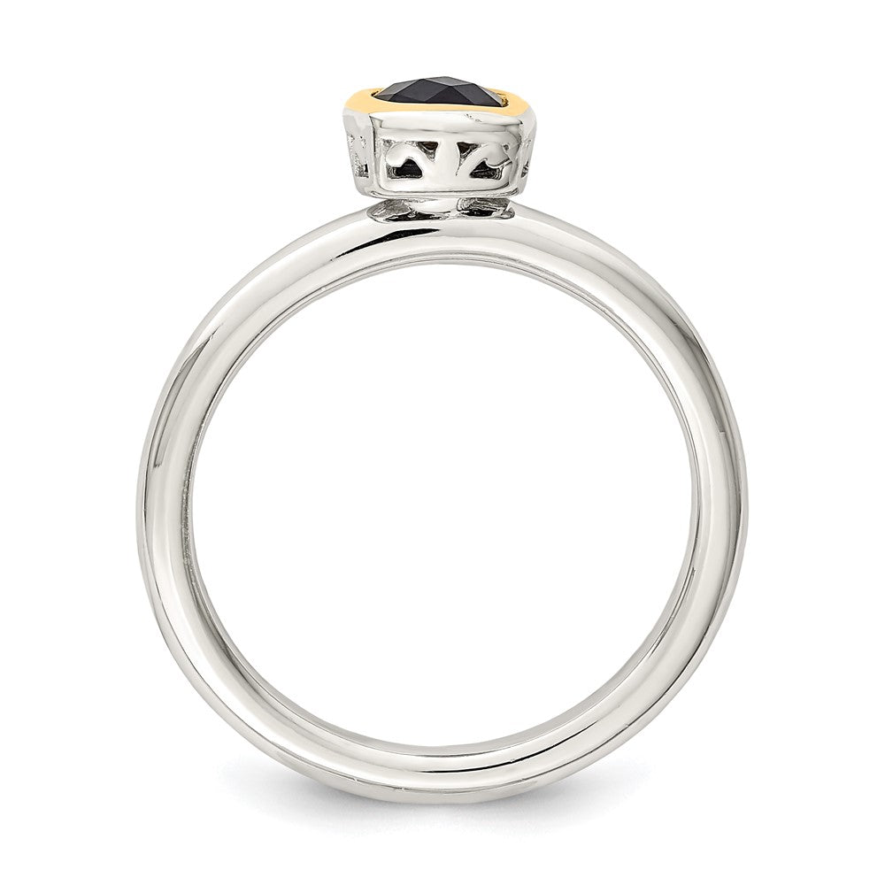 14K/Silver Two Tone Shey Couture Sterling Silver Rhodium Plated With 14K Accent Polished Cushion Cut Created Sapphire Ring