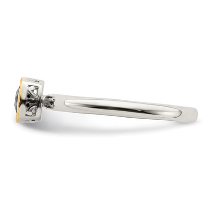 14K/Silver Two Tone Shey Couture Sterling Silver Rhodium Plated With 14K Accent Polished Cushion Cut Created Sapphire Ring