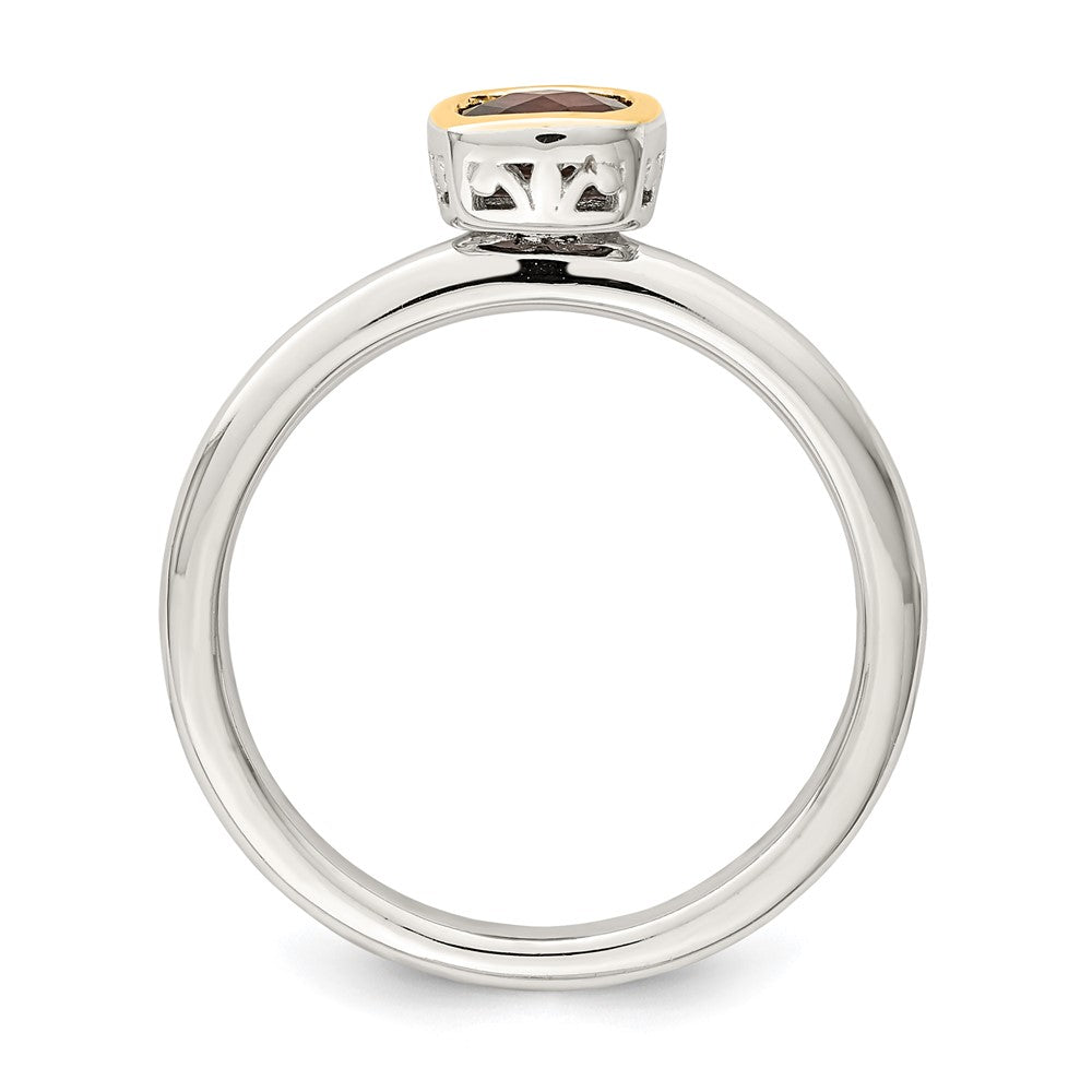 14K/Silver Two Tone Shey Couture Sterling Silver Rhodium Plated With 14K Accent Polished Cushion Cut Garnet Ring