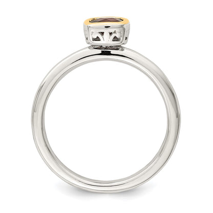 14K/Silver Two Tone Shey Couture Sterling Silver Rhodium Plated With 14K Accent Polished Cushion Cut Garnet Ring
