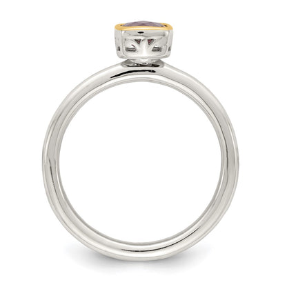 14K/Silver Two Tone Shey Couture Sterling Silver Rhodium Plated With 14K Accent Polished Cushion Cut Amethyst Ring