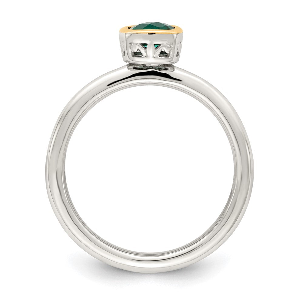 14K/Silver Two Tone Shey Couture Sterling Silver Rhodium Plated With 14K Accent Polished Cushion Cut Created Emerald Ring