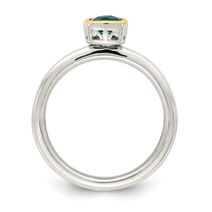 14K/Silver Two Tone Shey Couture Sterling Silver Rhodium Plated With 14K Accent Polished Cushion Cut Created Emerald Ring