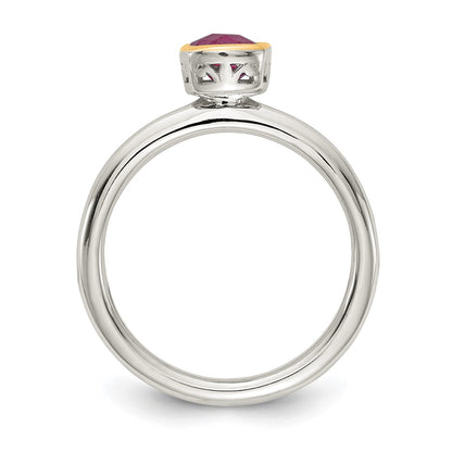 14K/Silver Two Tone Shey Couture Sterling Silver Rhodium Plated With 14K Accent Polished Cushion Cut Rhodolite Garnet Ring