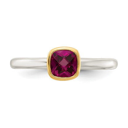 14K/Silver Two Tone Shey Couture Sterling Silver Rhodium Plated With 14K Accent Polished Cushion Cut Rhodolite Garnet Ring