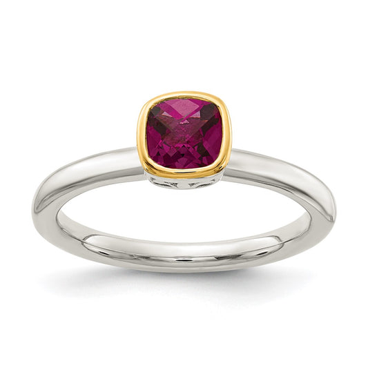 14K/Silver Two Tone Shey Couture Sterling Silver Rhodium Plated With 14K Accent Polished Cushion Cut Rhodolite Garnet Ring