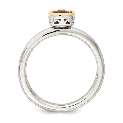 14K/Silver Two Tone Shey Couture Sterling Silver Rhodium Plated With 14K Accent Polished Cushion Cut Created Ruby Ring