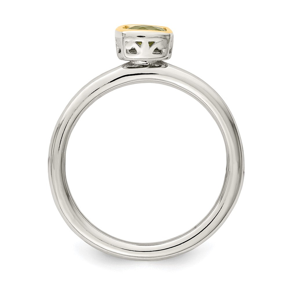 14K/Silver Two Tone Shey Couture Sterling Silver Rhodium Plated With 14K Accent Polished Cushion Cut Peridot Ring