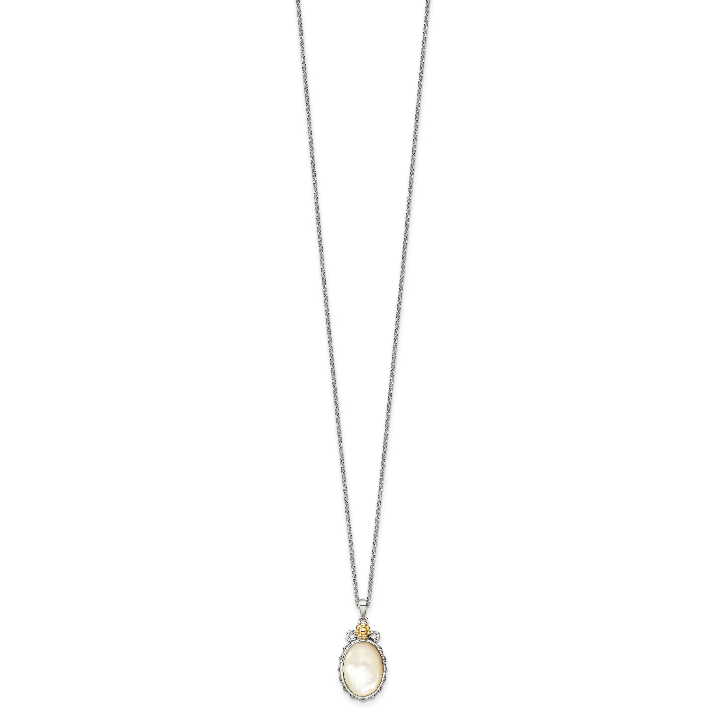 14K/Silver Two Tone Shey Couture Sterling Silver With 14K Accent 18 Inch Floral Oval Mother Of Pearl Necklace